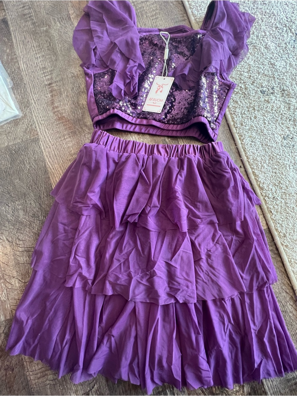 Purple Ruffle Sequin Two-Piece Set